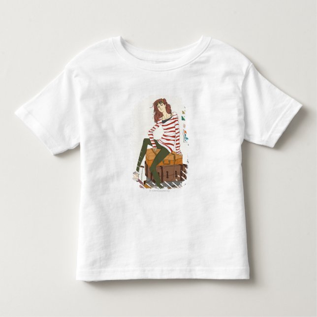 Portrait junger Frauen im Koffer Kleinkind T-shirt (Vorderseite)