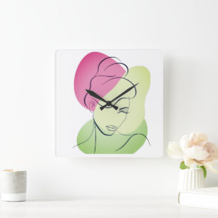Portrait Lineart Quadratische Wanduhr