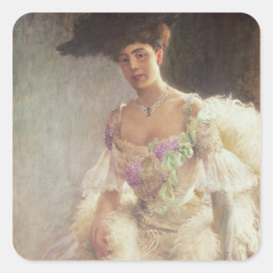 Portrait of a Lady in Abend Dress, 1903 Quadratischer Aufkleber