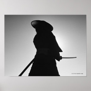 Portrait of a Samurai warrior holding a sword Poster