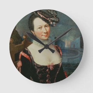 Portrait of a Woman Holding a Musical Score Runde Wanduhr
