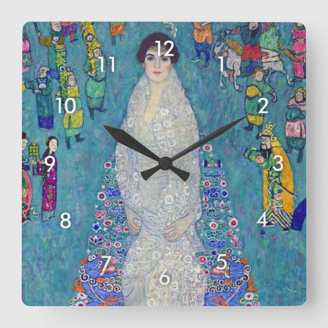 Portrait of Elisabeth Lederer, Gustav Klimt Quadratische Wanduhr (Vorderseite)