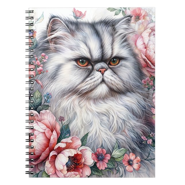 Portrait Persian Cat Floral Water Notizblock (Vorderseite)