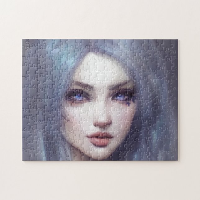 Portrait Pink Hair Blue Eyes Lips Young Woman Puzzle (Horizontal)