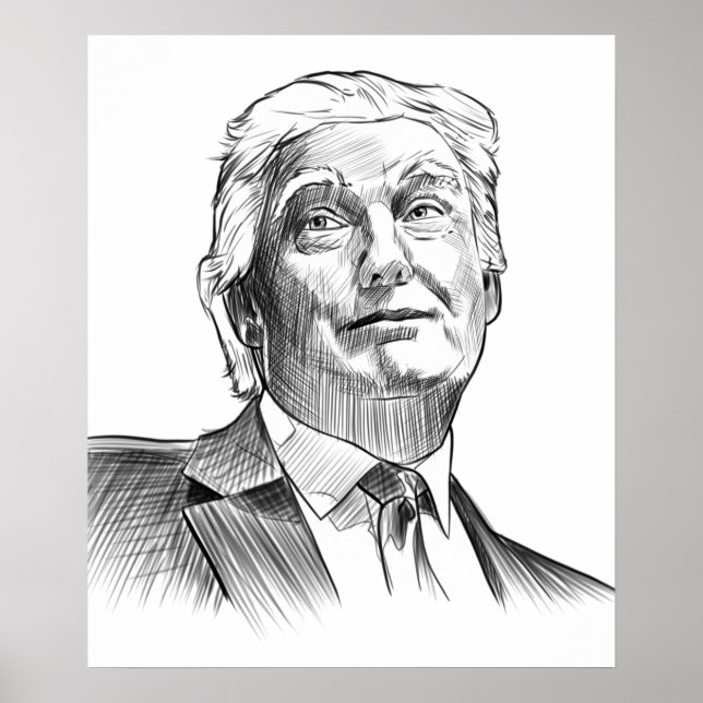 Portrait Style Sketch Donald Trump Poster (Vorne)