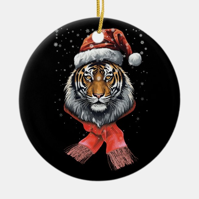 Portrait Tiger Santa Merge Weihnachtsweihnachtsfes Keramik Ornament (Vorne)
