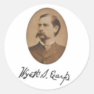 Portrait und Signatur von Wyatt Earp Runder Aufkleber