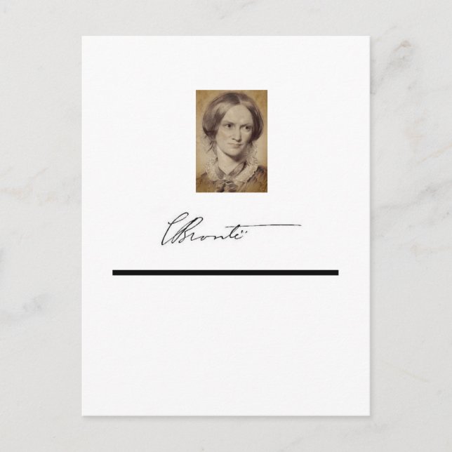 Portrait und Unterschrift von Charlotte Brontë Postkarte (Vorderseite)