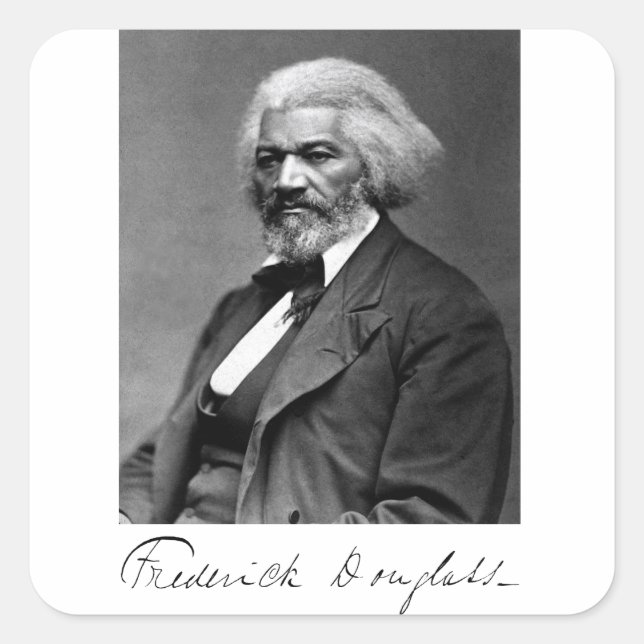 Portrait und Unterschrift von Frederick Douglass Quadratischer Aufkleber (Vorderseite)