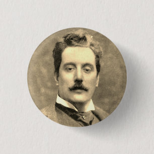 Portrait und Unterschrift von Giacomo Puccini Button