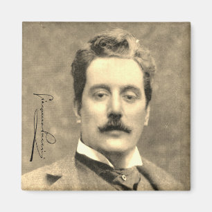 Portrait und Unterschrift von Giacomo Puccini Magnet
