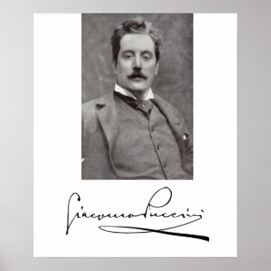 Portrait und Unterschrift von Giacomo Puccini Poster