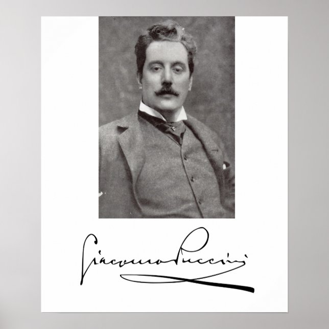 Portrait und Unterschrift von Giacomo Puccini Poster (Vorne)