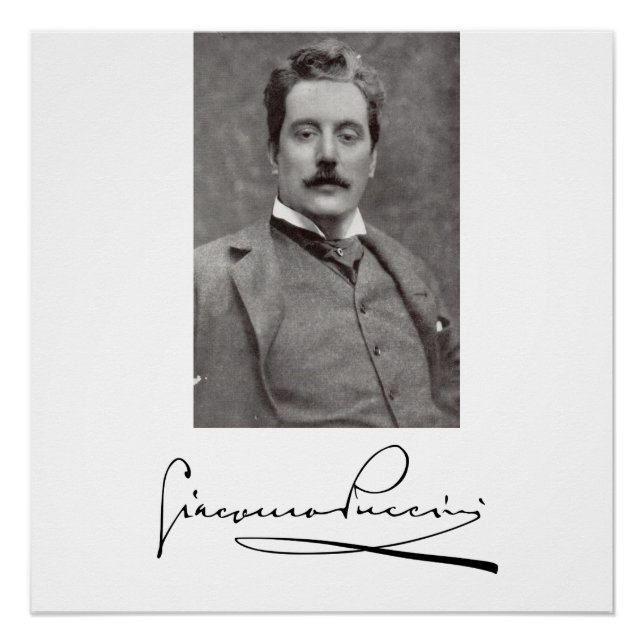Portrait und Unterschrift von Giacomo Puccini Poster (Vorderseite)