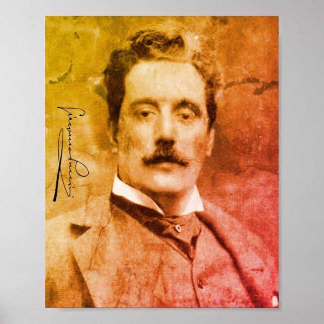 Portrait und Unterschrift von Giacomo Puccini Poster (Vorne)