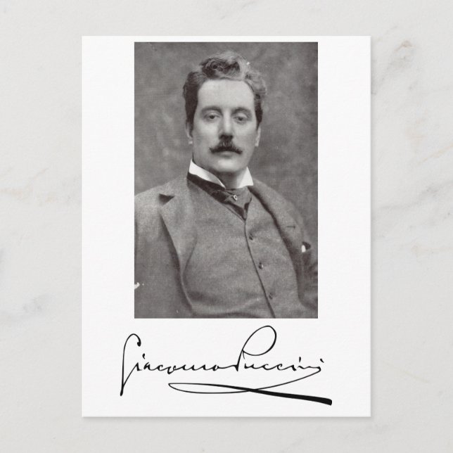 Portrait und Unterschrift von Giacomo Puccini Postkarte (Vorderseite)