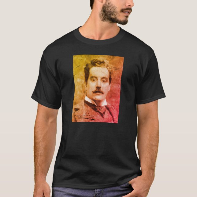 Portrait und Unterschrift von Giacomo Puccini T-Shirt (Vorderseite)