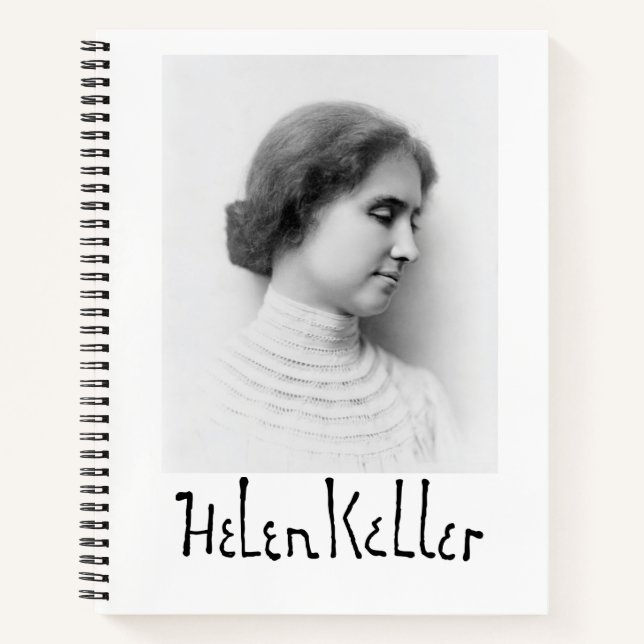Portrait und Unterschrift von Hellen Keller Notizbuch (Vorderseite)