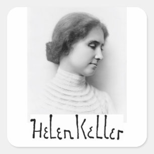 Portrait und Unterschrift von Hellen Keller Quadratischer Aufkleber