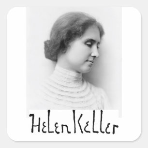 Portrait und Unterschrift von Hellen Keller Quadratischer Aufkleber