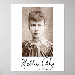 Portrait und Unterschrift von Nellie Bly Poster