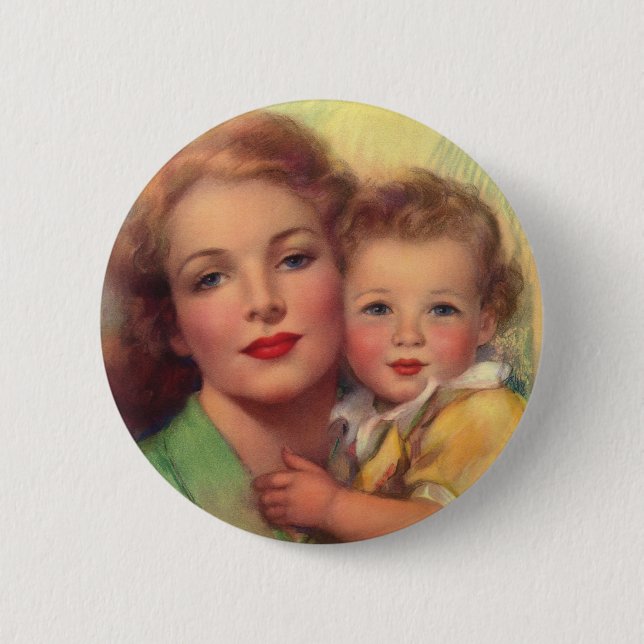 Portrait Vintager Mutter- und Kinderfamilie Button (Vorderseite)
