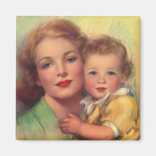 Portrait Vintager Mutter- und Kinderfamilie Magnet