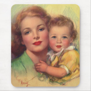 Portrait Vintager Mutter- und Kinderfamilie Mousepad