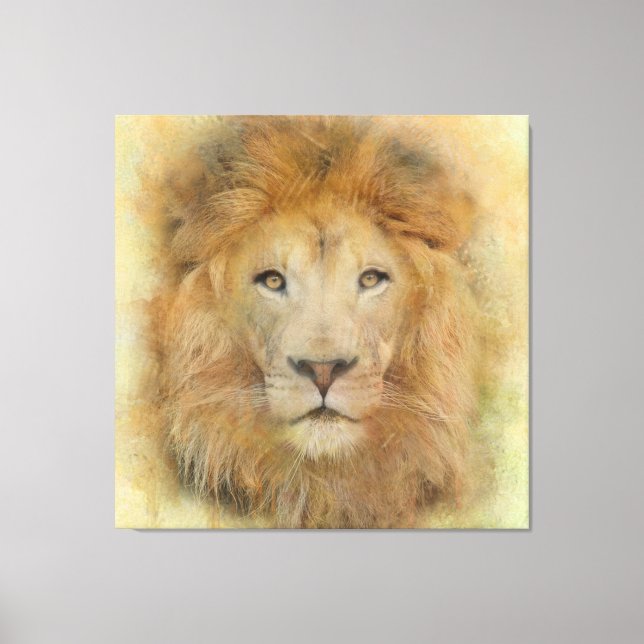 Portrait von African Lion Wildlife Watercolor Leinwanddruck (Vorderseite)