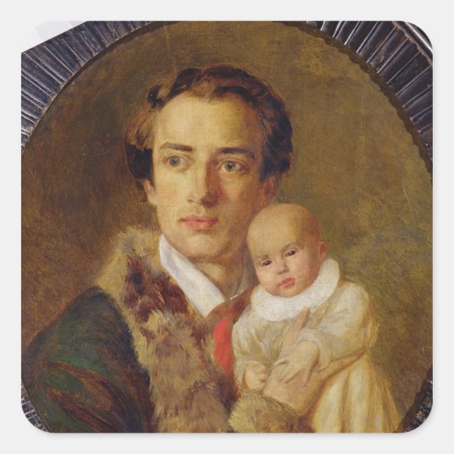 Portrait von Alexander Herzen mit seinem Sohn, 184 Quadratischer Aufkleber (Vorderseite)