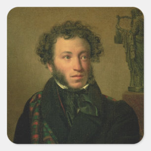 Portrait von Alexander Puschkin, 1827 Quadratischer Aufkleber