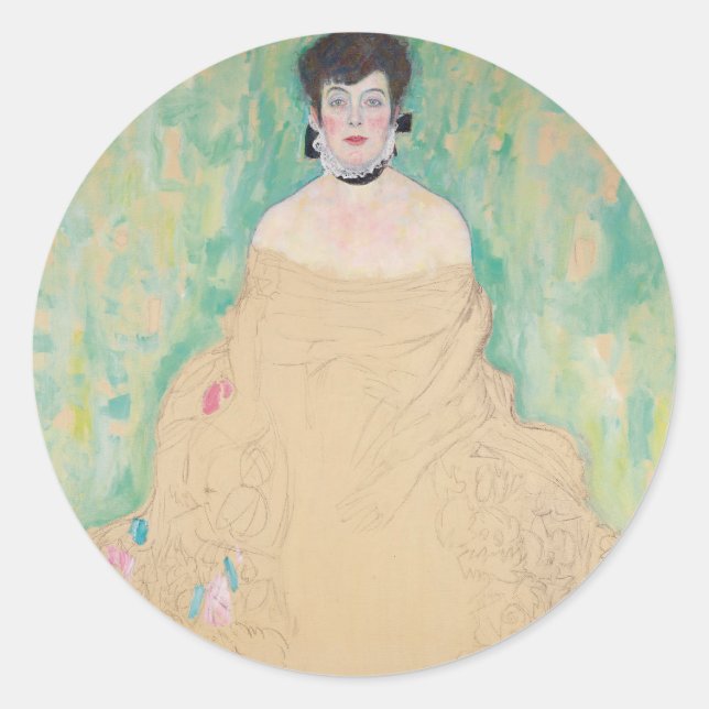 Portrait von Amalie Zuckerkandl von Gustav Klimt Runder Aufkleber (Vorderseite)