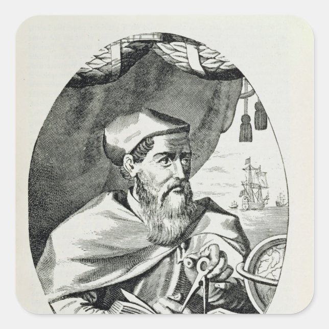 Portrait von Amerigo Vespucci Quadratischer Aufkleber (Vorderseite)