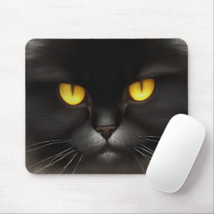 Portrait von Angry Fluffy Black Persian Cat Face Mousepad