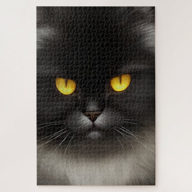Portrait von Angry Fluffy Black Persian Cat Face Puzzle (Vertikal)