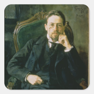 Portrait von Anton Pavlowitsch Tschechow, 1898 Quadratischer Aufkleber