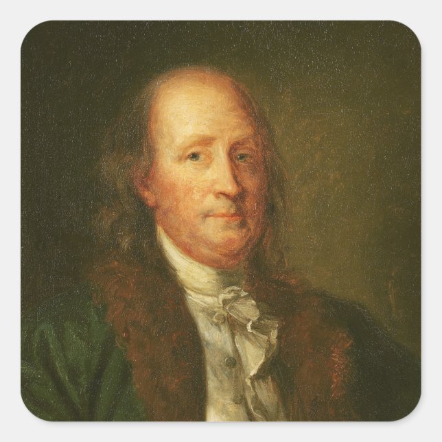Portrait von Benjamin Franklin Quadratischer Aufkleber (Vorderseite)