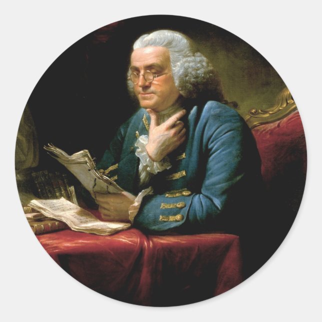 Portrait von Benjamin Franklin Runder Aufkleber (Vorderseite)