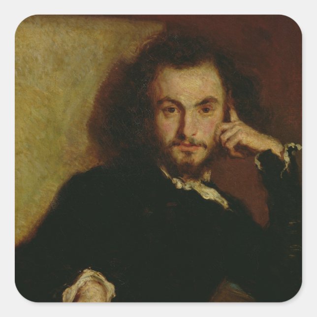 Portrait von Charles Baudelaire 1844 Quadratischer Aufkleber (Vorderseite)
