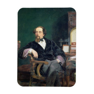 Portrait von Charles Dickens (Öl auf Leinwand) Magnet