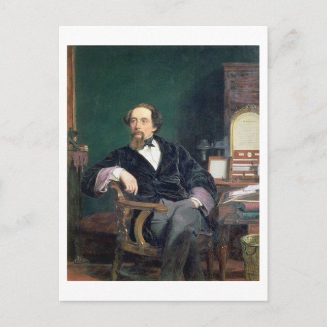 Portrait von Charles Dickens (Öl auf Leinwand) Postkarte (Vorderseite)