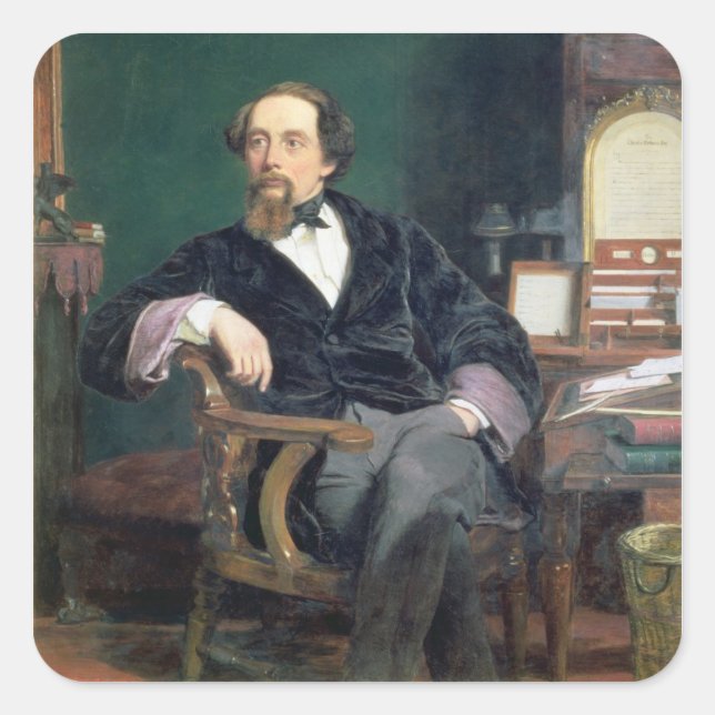 Portrait von Charles Dickens (Öl auf Leinwand) Quadratischer Aufkleber (Vorderseite)