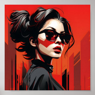 Portrait von Coolen Brillenmädchen Poster