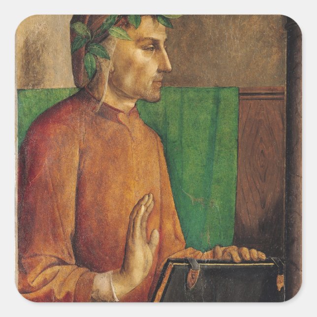 Portrait von Dante Alighieri, c.1475 Quadratischer Aufkleber (Vorderseite)