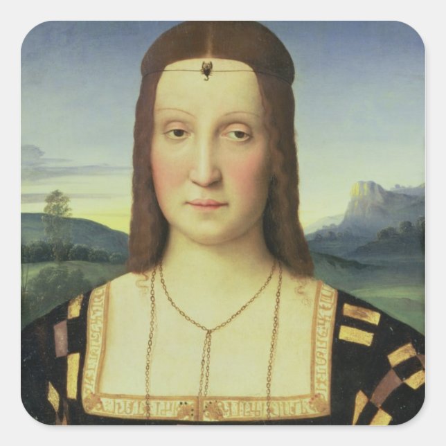 Portrait von Elizabeth Gonzaga, c.1504 (Öl auf Sch Quadratischer Aufkleber (Vorderseite)