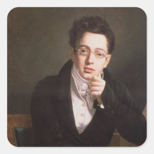 Portrait von Franz Schubert , österreichischer Kom Quadratischer Aufkleber