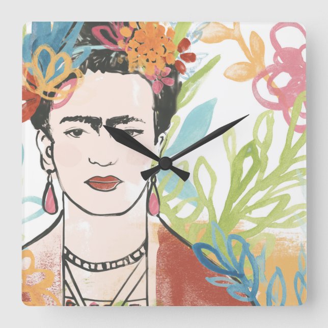 Portrait von Frida Kahlo Quadratische Wanduhr (Vorderseite)