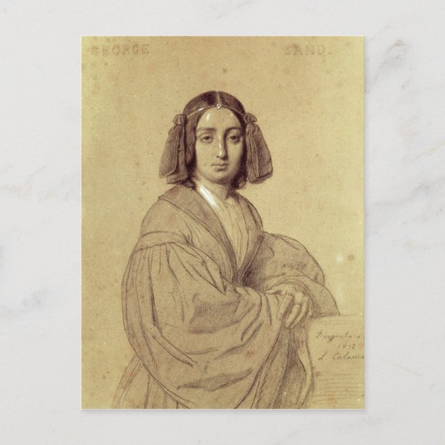 Portrait von George Sand 1837 Postkarte (Vorderseite)