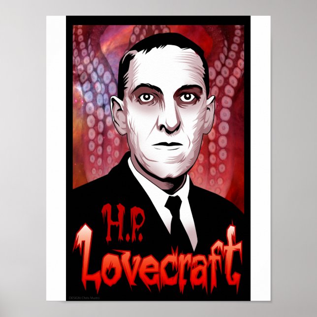 Portrait von H.P. Lovecraft (rot) Poster (Vorne)