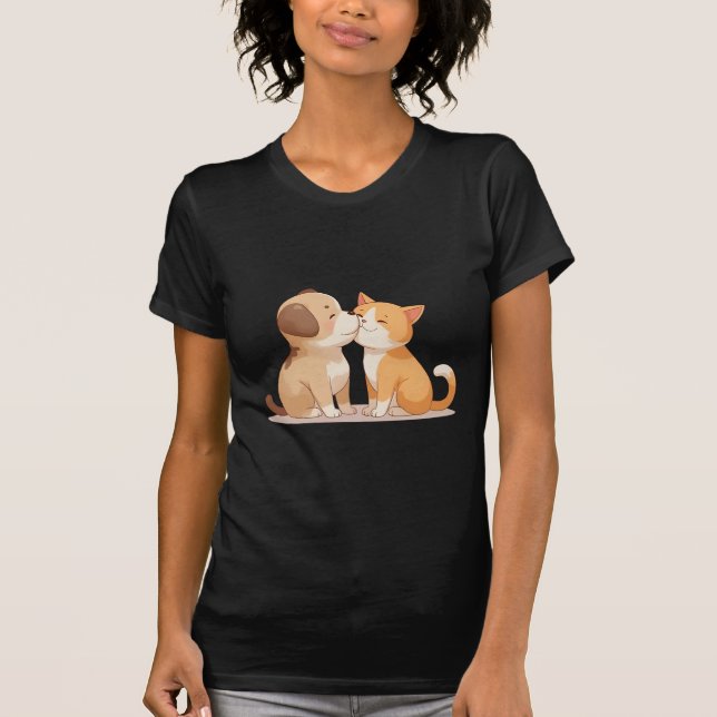 Portrait von Hunden und Katzen Cartoon T-Shirt (Vorderseite)